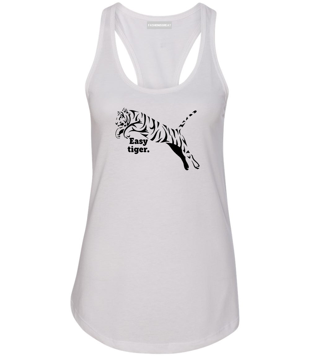 Easy Tiger Funny Animal Womens Racerback Tank Top White