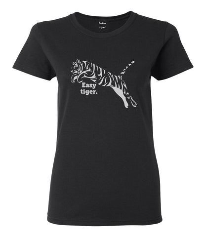 Easy Tiger Funny Animal Womens Graphic T-Shirt Black