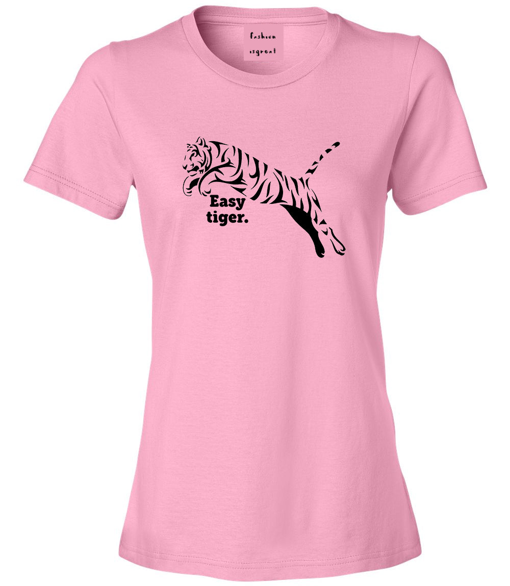 Easy Tiger Funny Animal Womens Graphic T-Shirt Pink