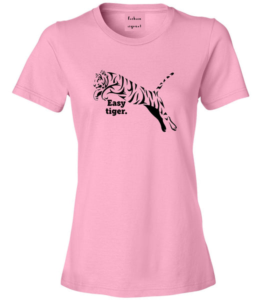 Easy Tiger Funny Animal Womens Graphic T-Shirt Pink