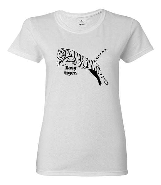 Easy Tiger Funny Animal Womens Graphic T-Shirt White