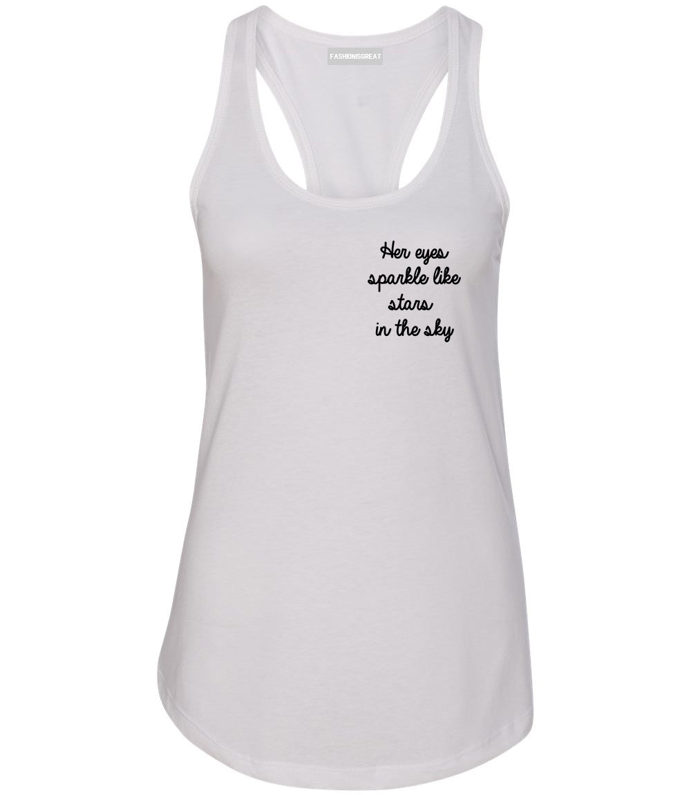 Eyes Sparkle Star Free Spirit Chest White Womens Racerback Tank Top