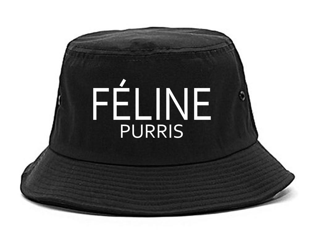 Feline Purris Funny Cat Bucket Hat Black