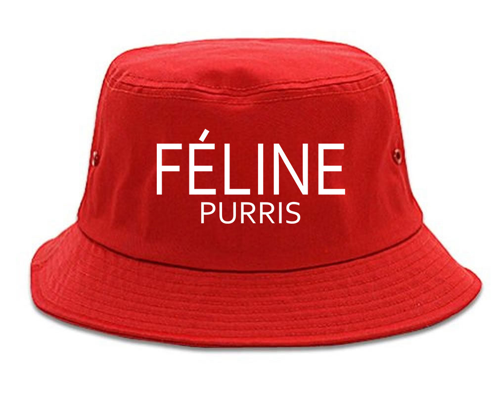 Feline Purris Funny Cat Bucket Hat Red