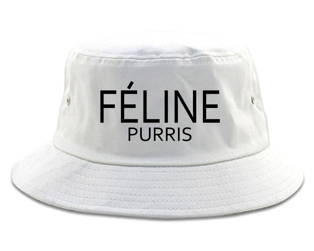 Feline Purris Funny Cat Bucket Hat White