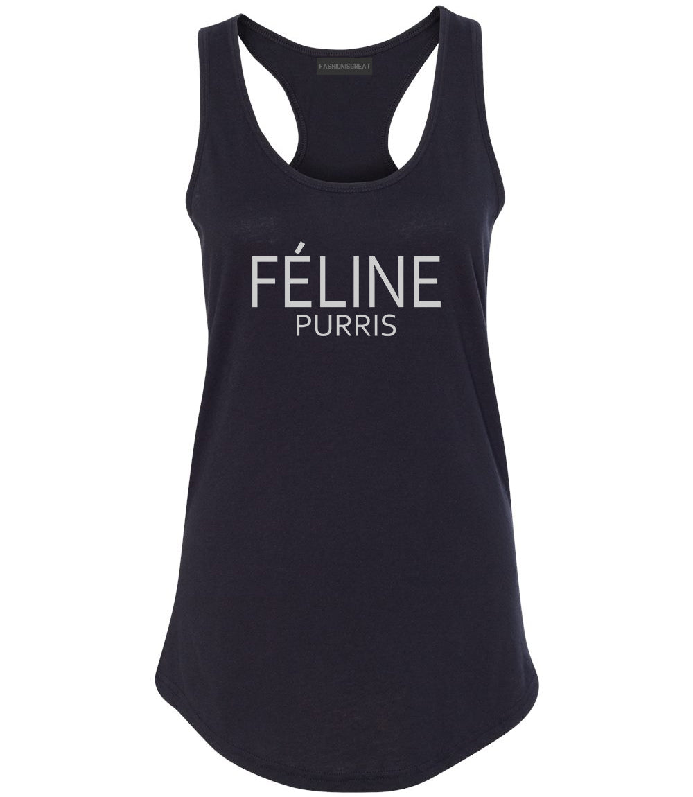 Feline Purris Funny Cat Womens Racerback Tank Top Black