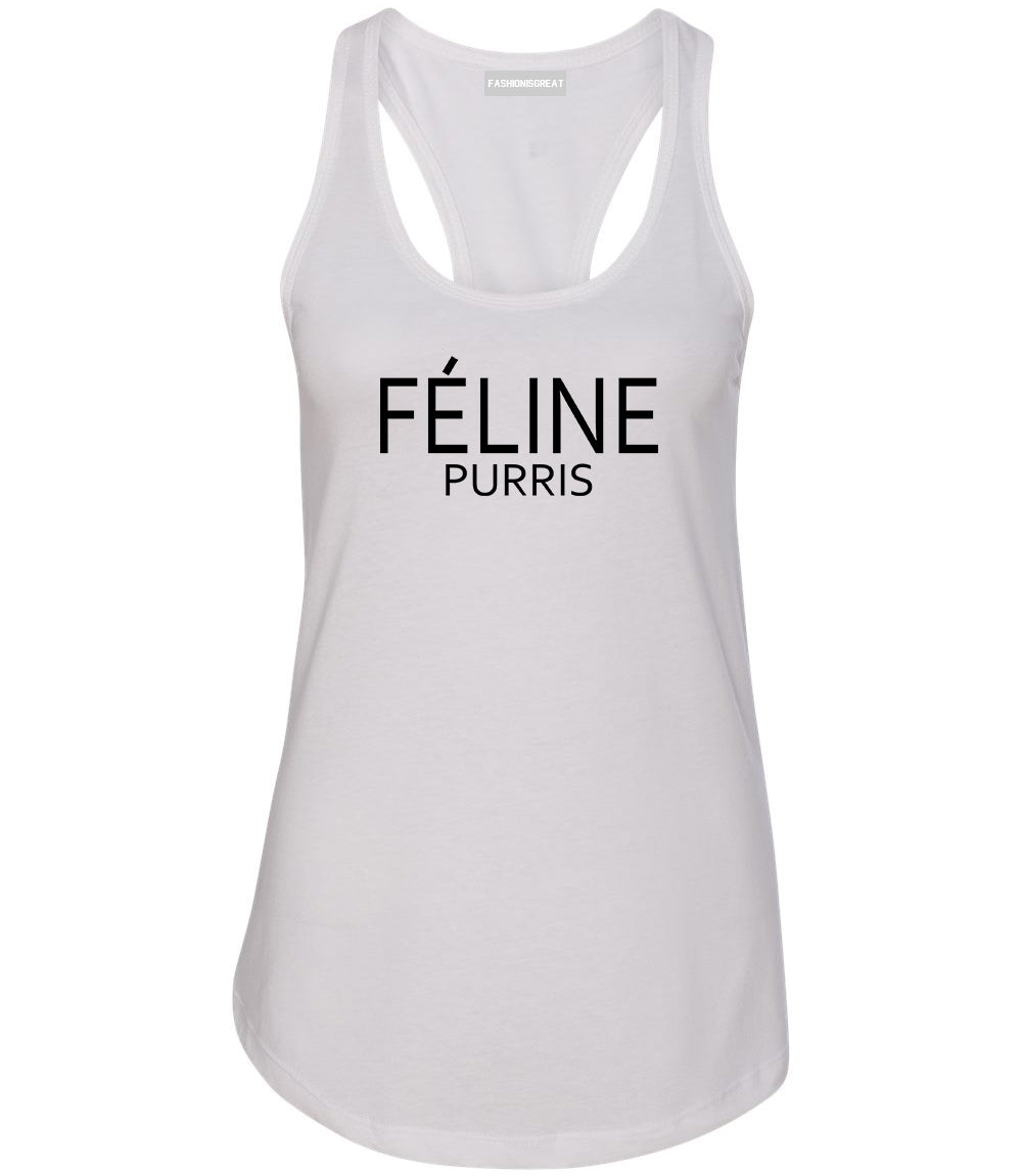 Feline Purris Funny Cat Womens Racerback Tank Top White