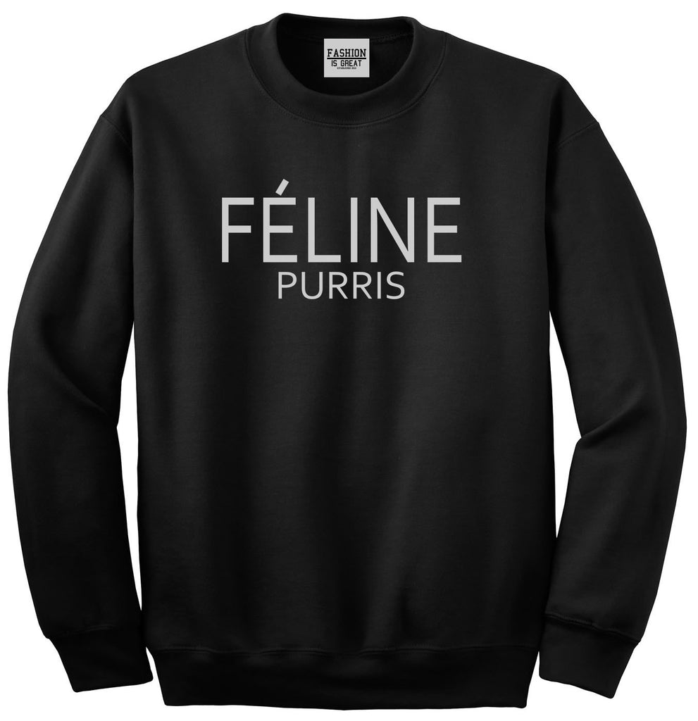 Feline Purris Funny Cat Unisex Crewneck Sweatshirt Black