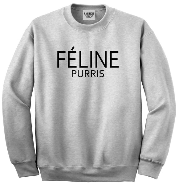 Feline Purris Funny Cat Unisex Crewneck Sweatshirt Grey