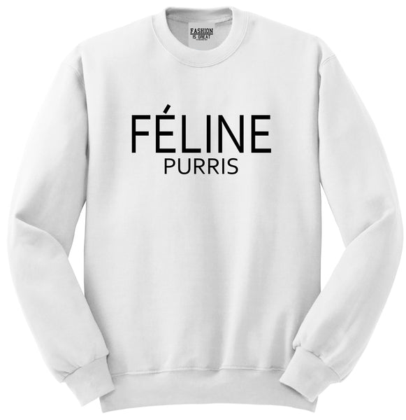 Feline Purris Funny Cat Unisex Crewneck Sweatshirt White