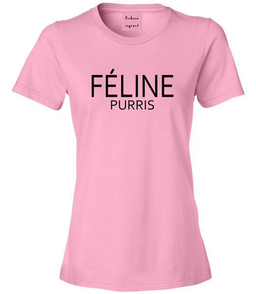 Feline Purris Funny Cat Womens Graphic T-Shirt Pink