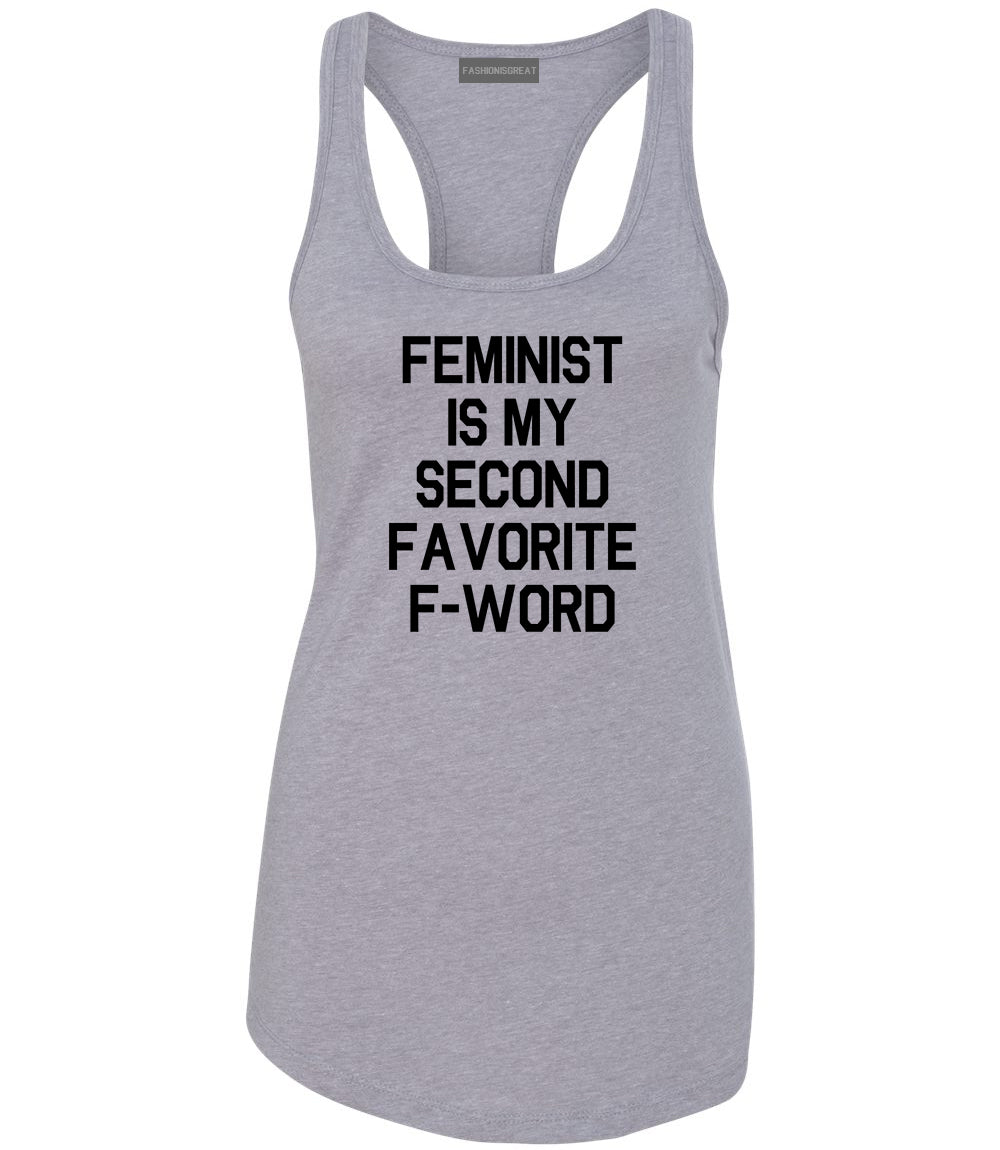 Feminist F Word Funny Grey Womens Racerback Tank Top