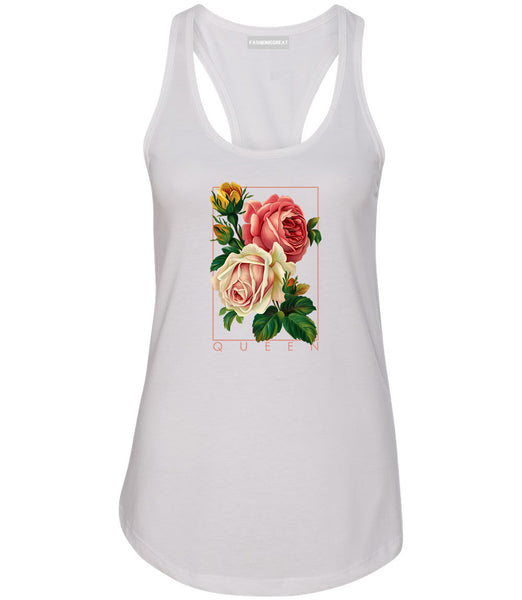 Flower Queen Pink Roses Womens Racerback Tank Top White