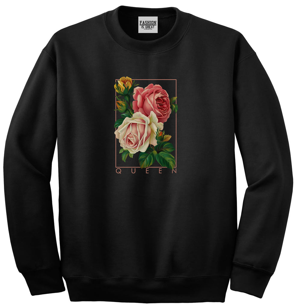 Flower Queen Pink Roses Unisex Crewneck Sweatshirt Black