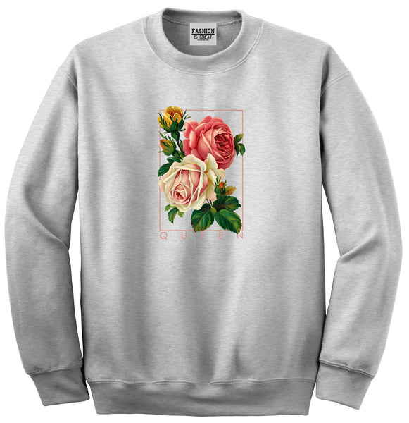 Flower Queen Pink Roses Unisex Crewneck Sweatshirt Grey