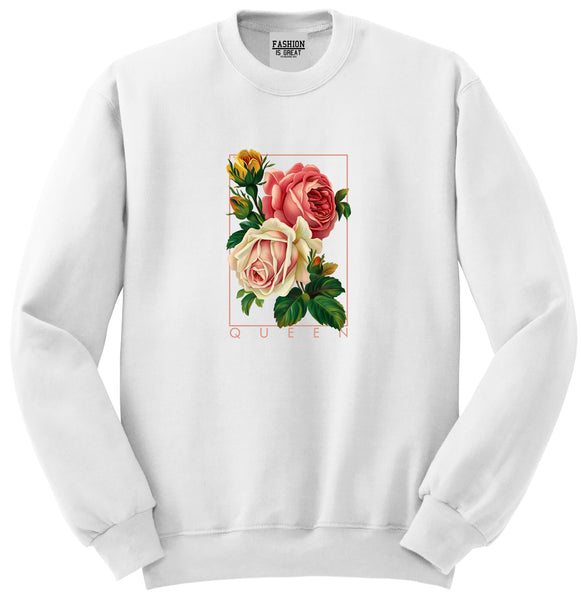 Flower Queen Pink Roses Unisex Crewneck Sweatshirt White