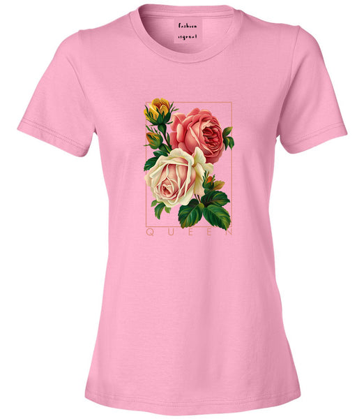 Flower Queen Pink Roses Womens Graphic T-Shirt Pink
