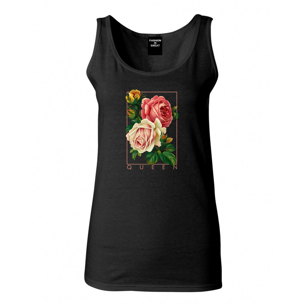 Flower Queen Pink Roses Womens Tank Top Shirt Black
