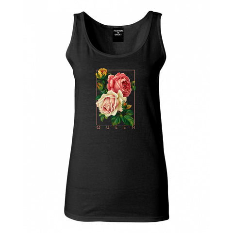 Flower Queen Pink Roses Womens Tank Top Shirt Black