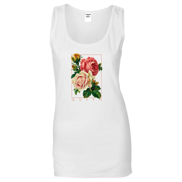 Flower Queen Pink Roses Womens Tank Top Shirt White