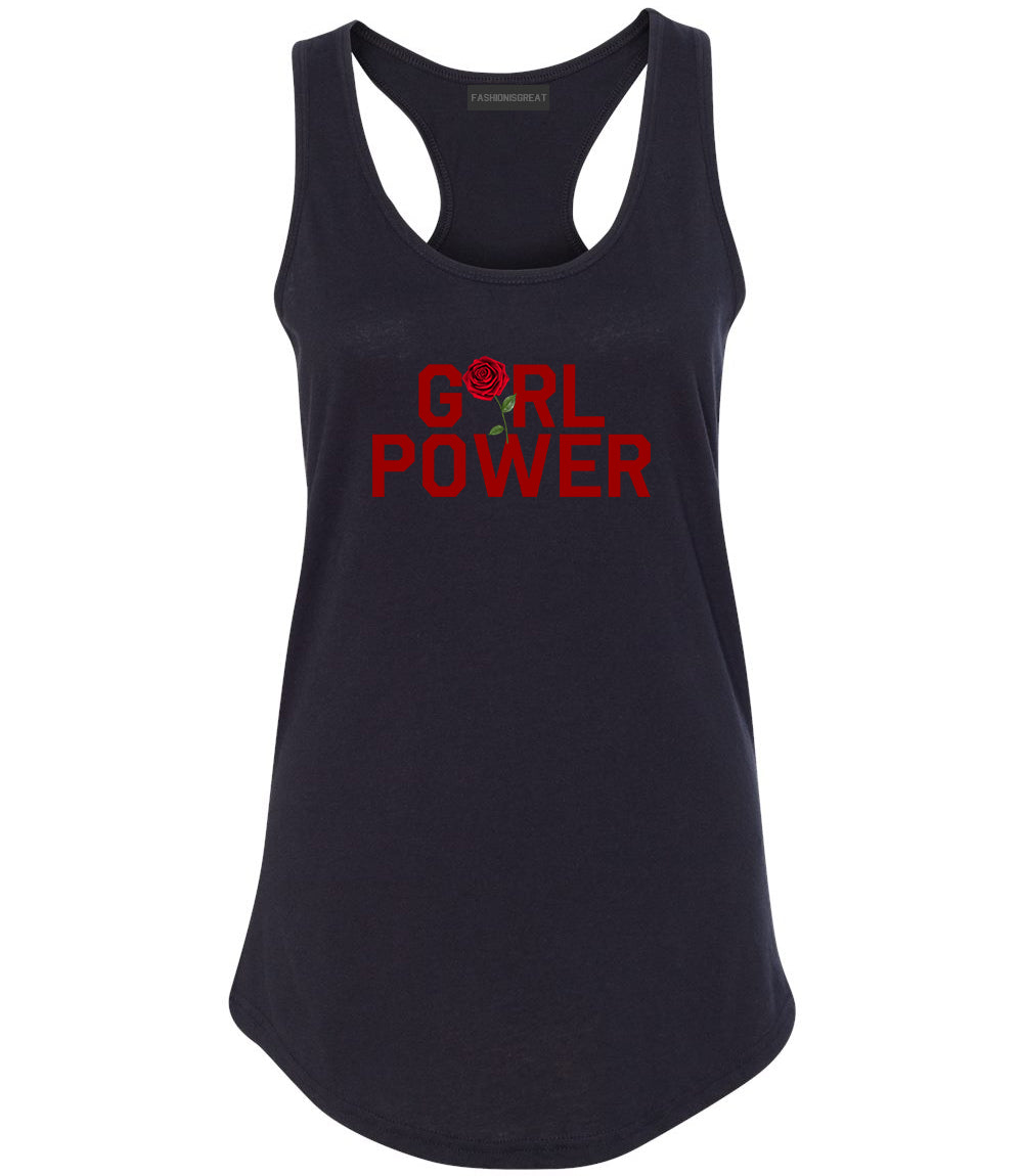 Girl Power Rose Womens Racerback Tank Top Black