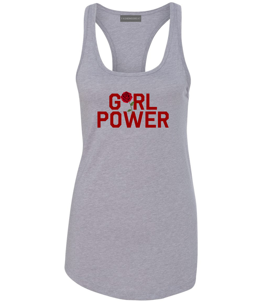 Girl Power Rose Womens Racerback Tank Top Grey