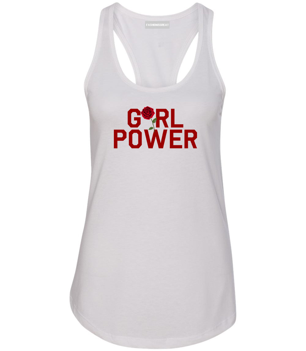 Girl Power Rose Womens Racerback Tank Top White