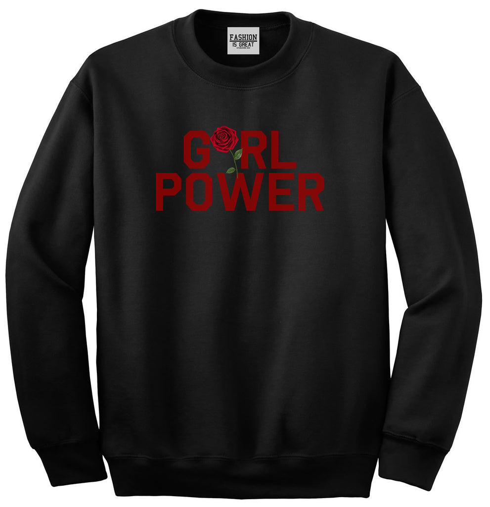 Girl Power Rose Unisex Crewneck Sweatshirt Black