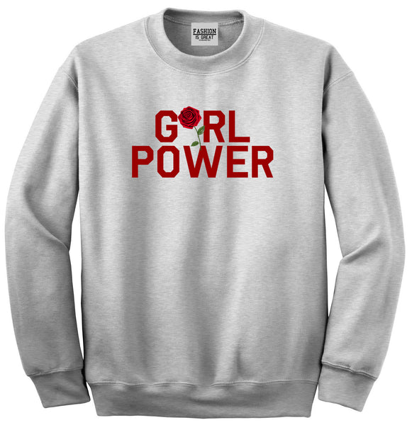 Girl Power Rose Unisex Crewneck Sweatshirt Grey
