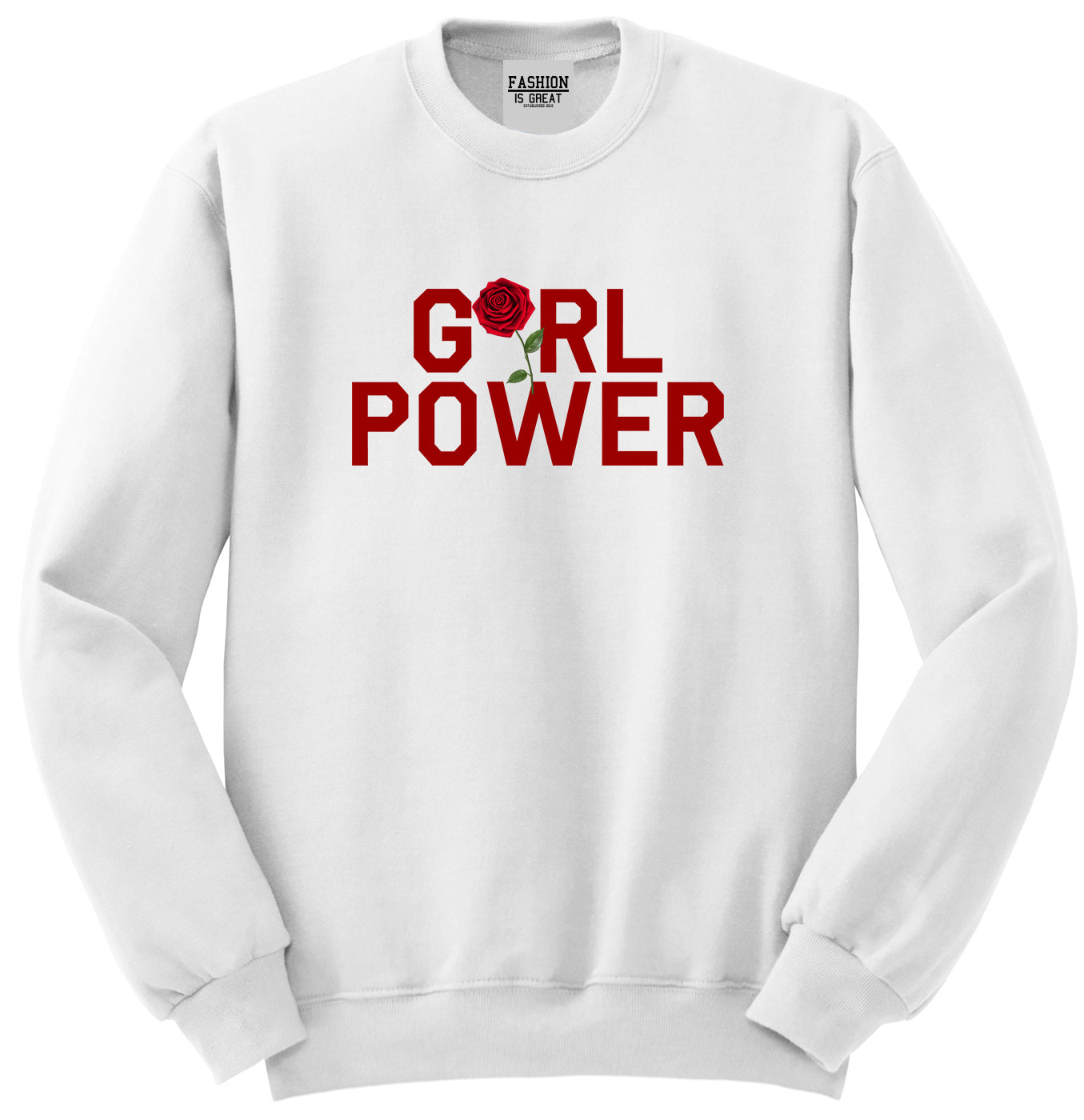 Girl Power Rose Unisex Crewneck Sweatshirt White