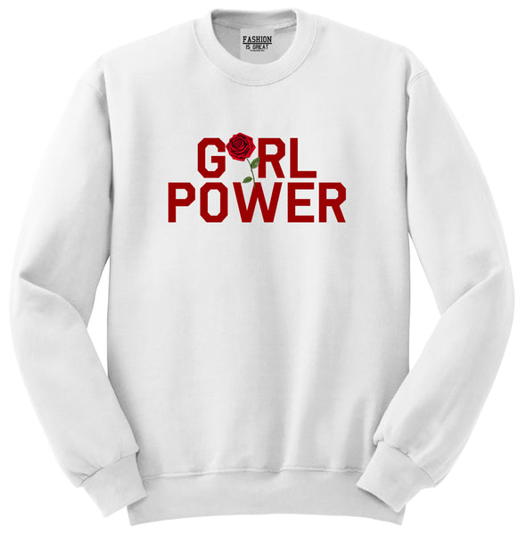 Girl Power Rose Unisex Crewneck Sweatshirt White