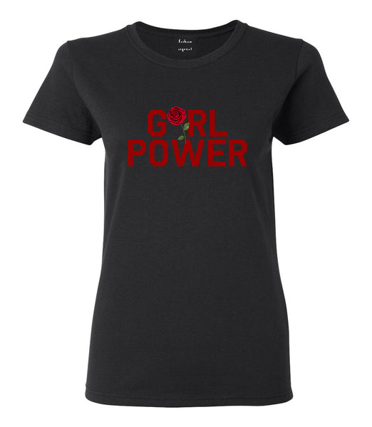 Girl Power Rose Womens Graphic T-Shirt Black