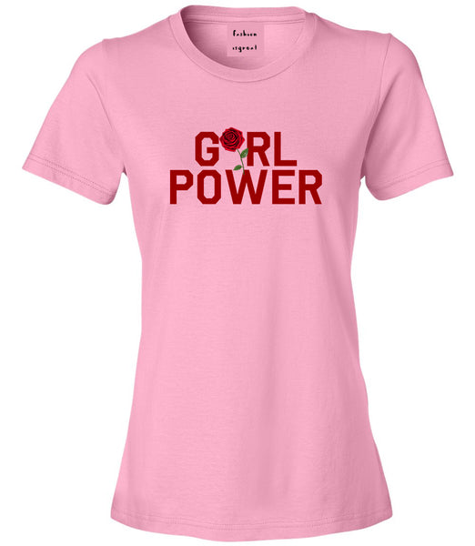 Girl Power Rose Womens Graphic T-Shirt Pink