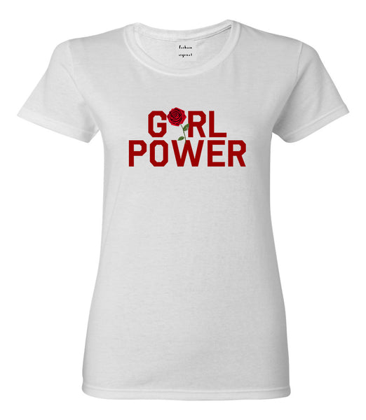 Girl Power Rose Womens Graphic T-Shirt White