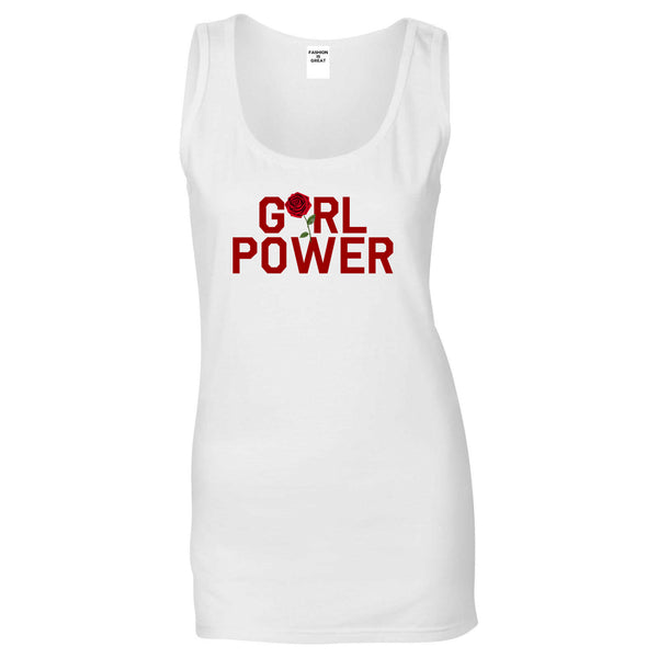 Girl Power Rose Womens Tank Top Shirt White