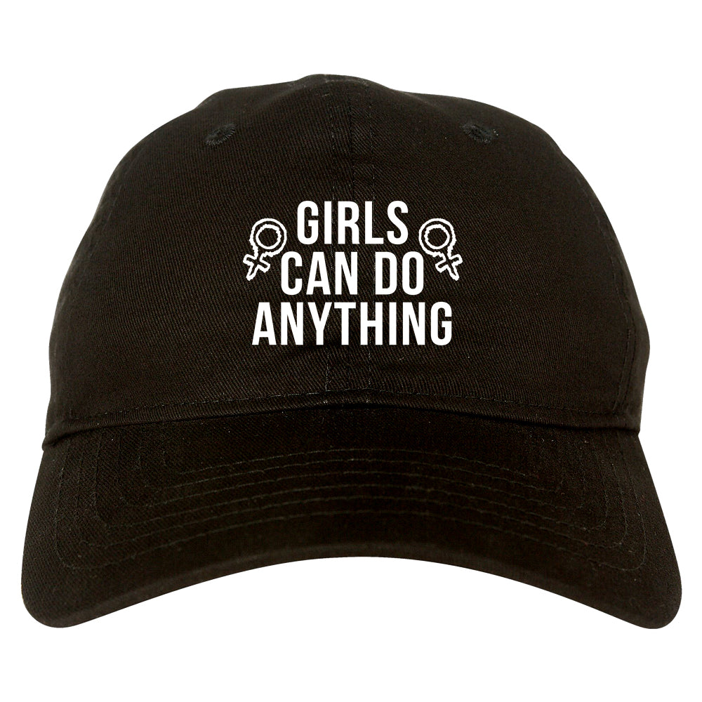 Girls Can Do Anything Feminist Logo Dad Hat Black
