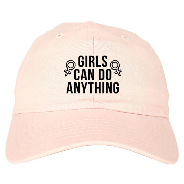 Girls Can Do Anything Feminist Logo Dad Hat Pink