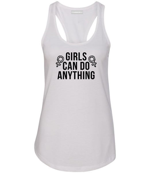 Girls Can Do Anything Feminist Logo Womens Racerback Tank Top White