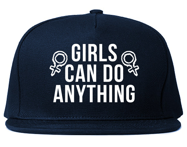 Girls Can Do Anything Feminist Logo Snapback Hat Blue