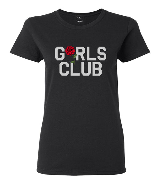 Girls Club Rose Womens Graphic T-Shirt Black