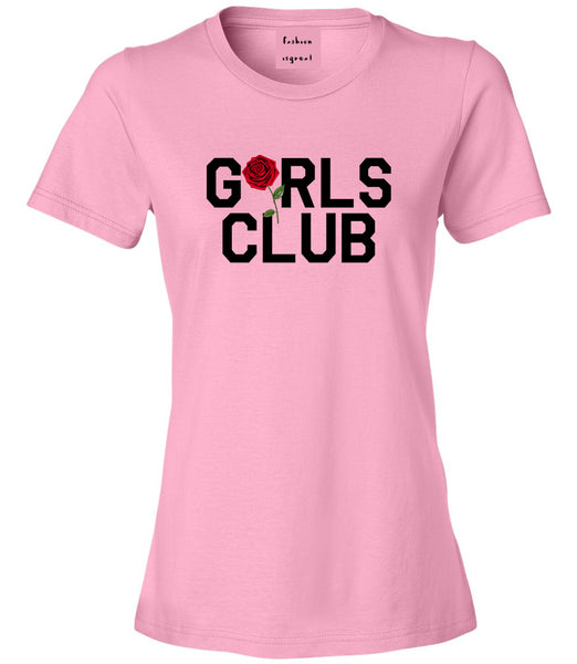Girls Club Rose Womens Graphic T-Shirt Pink