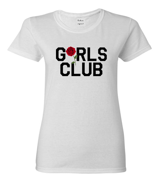 Girls Club Rose Womens Graphic T-Shirt White