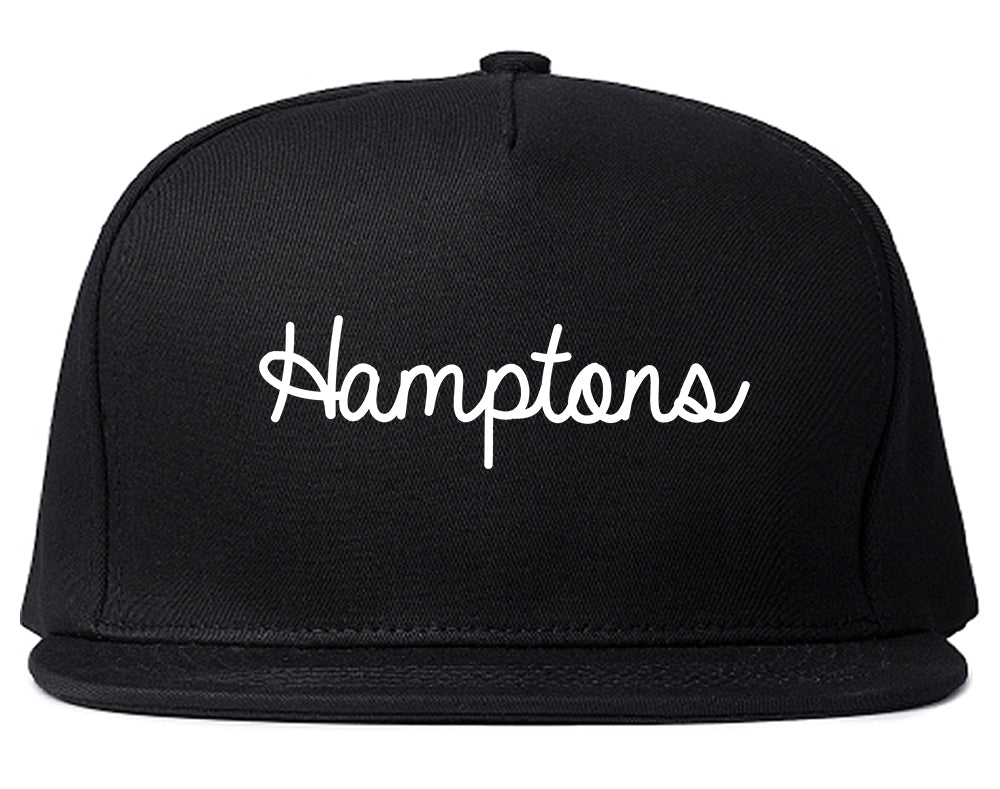 Hamptons NY Script Chest Black Snapback Hat