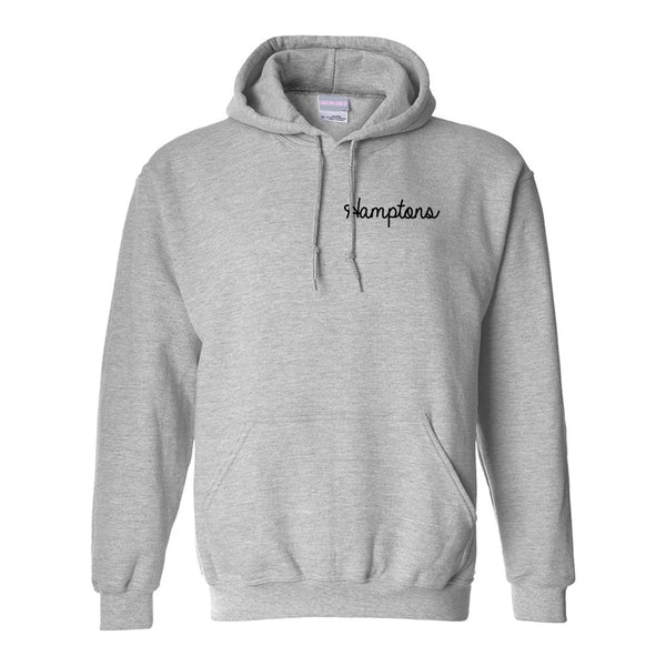 Hamptons NY Script Chest Grey Womens Pullover Hoodie
