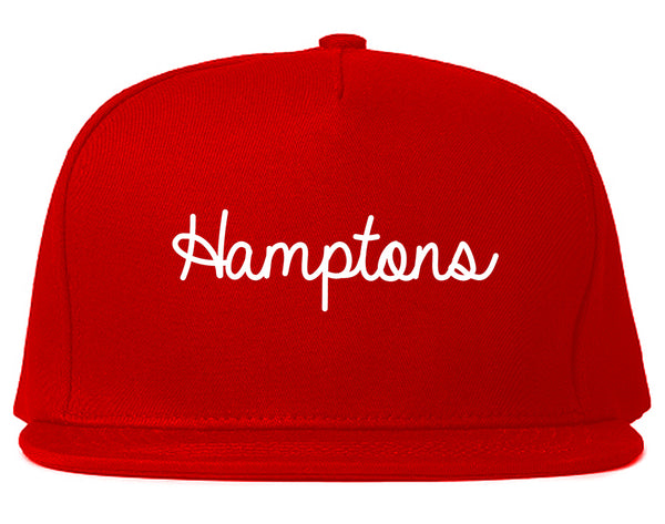 Hamptons NY Script Chest Red Snapback Hat