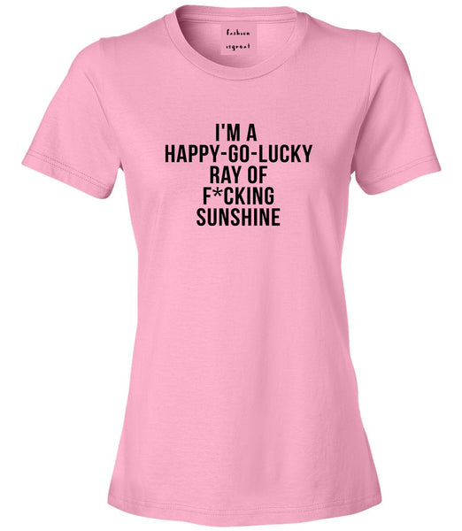 Happy Go Lucky Womens Graphic T-Shirt Pink