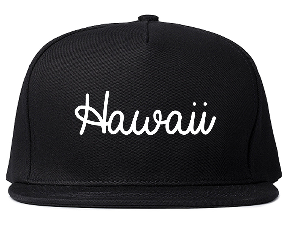 Hawaii HI Script Chest Black Snapback Hat