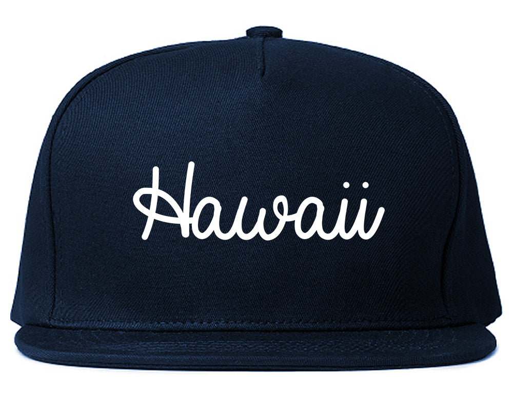 Hawaii HI Script Chest Blue Snapback Hat