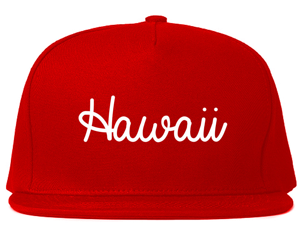 Hawaii HI Script Chest Red Snapback Hat