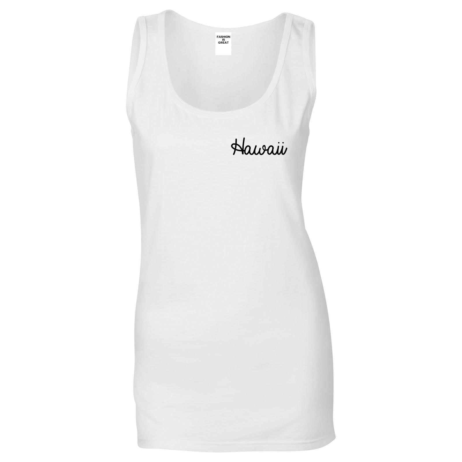 Hawaii HI Script Chest White Womens Tank Top